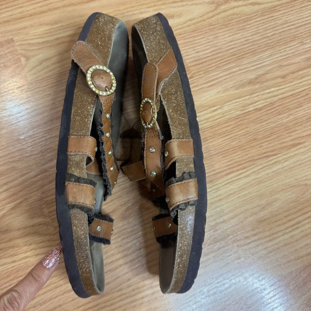 Betula by Birkenstock Studded Ruffle Cork Sandals Brown ladies size 12